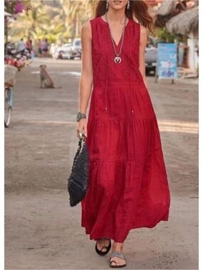 Sundance Sleeveless Red Tiered Maxi Dress